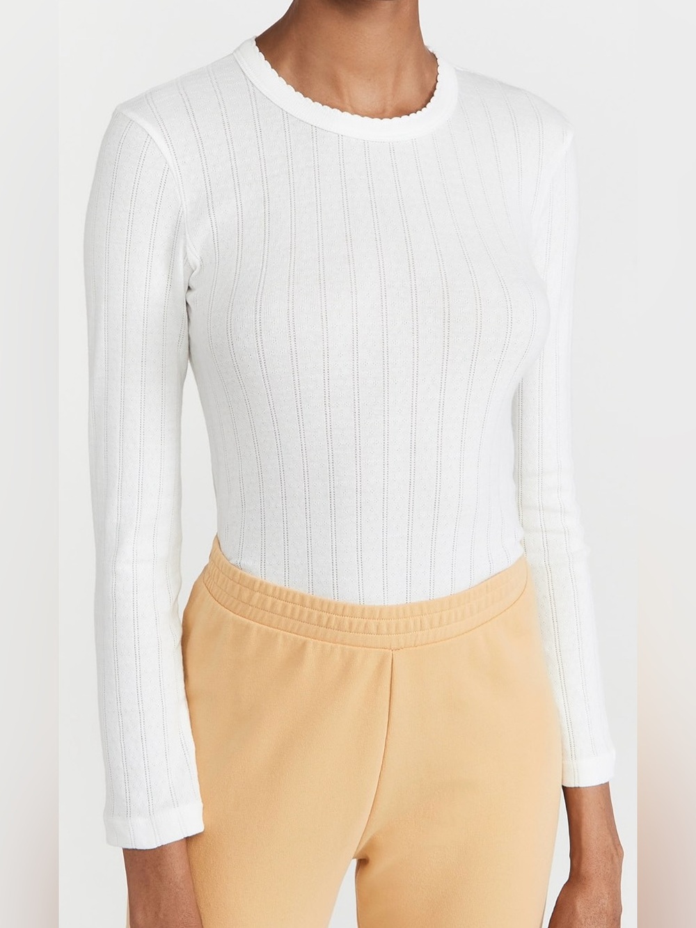 LESET Pointelle Slim Fit Top in white size S